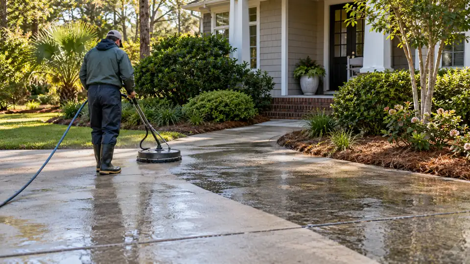 Driveway and front-walk cleaning at a Monkey Junction home